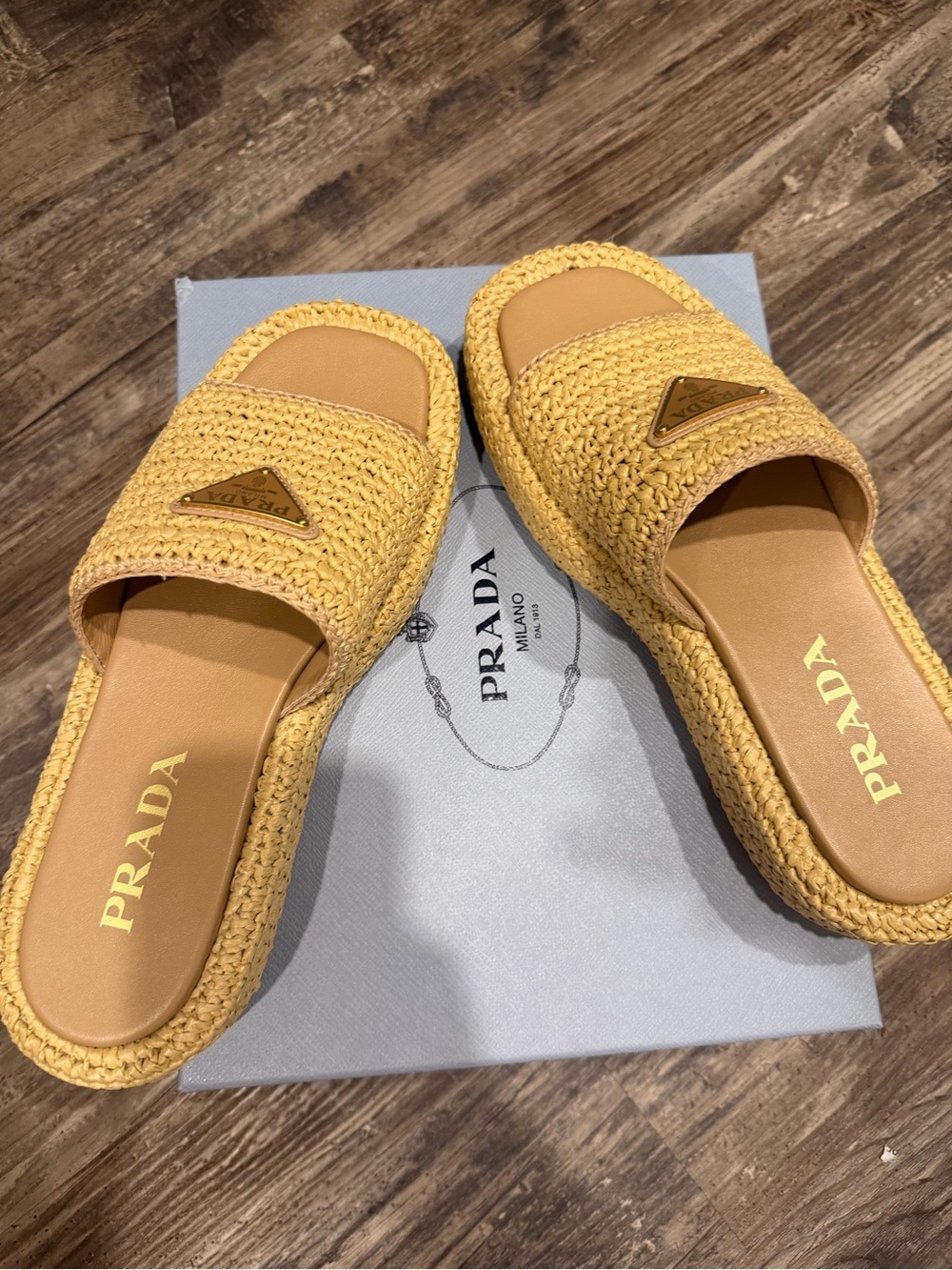 Prada Raffia Woven Slide Sandals